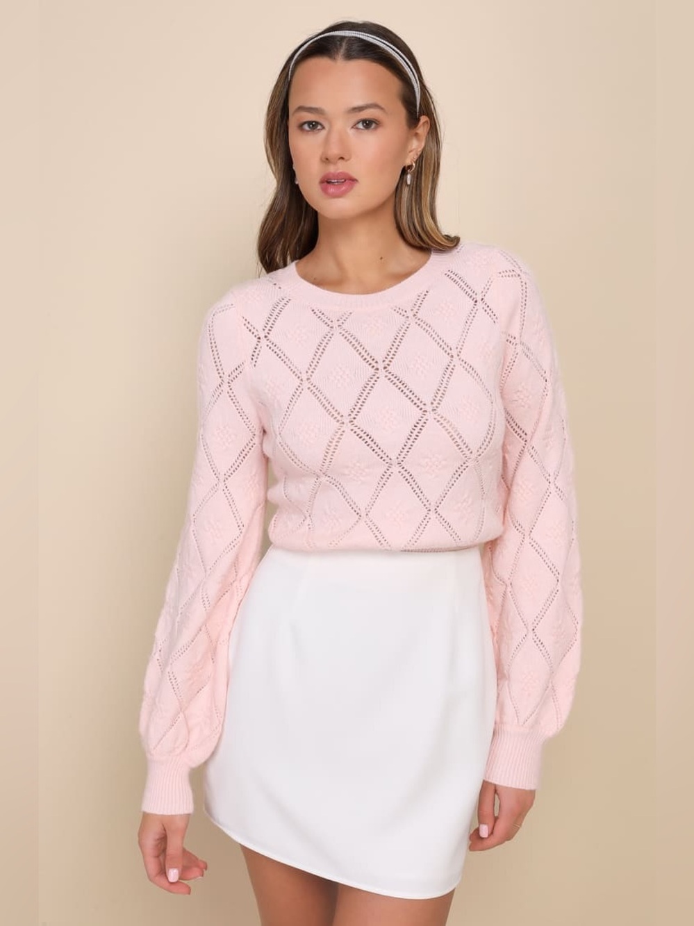 Lulus Sweet Designs Pink Balloon Sleeve Diamond Sweater
Size xs xsmall